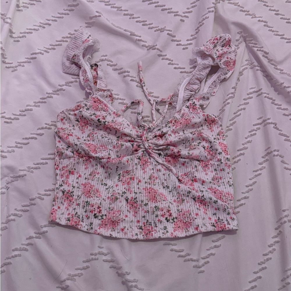 Floral Ruffle Strap Top - Pink